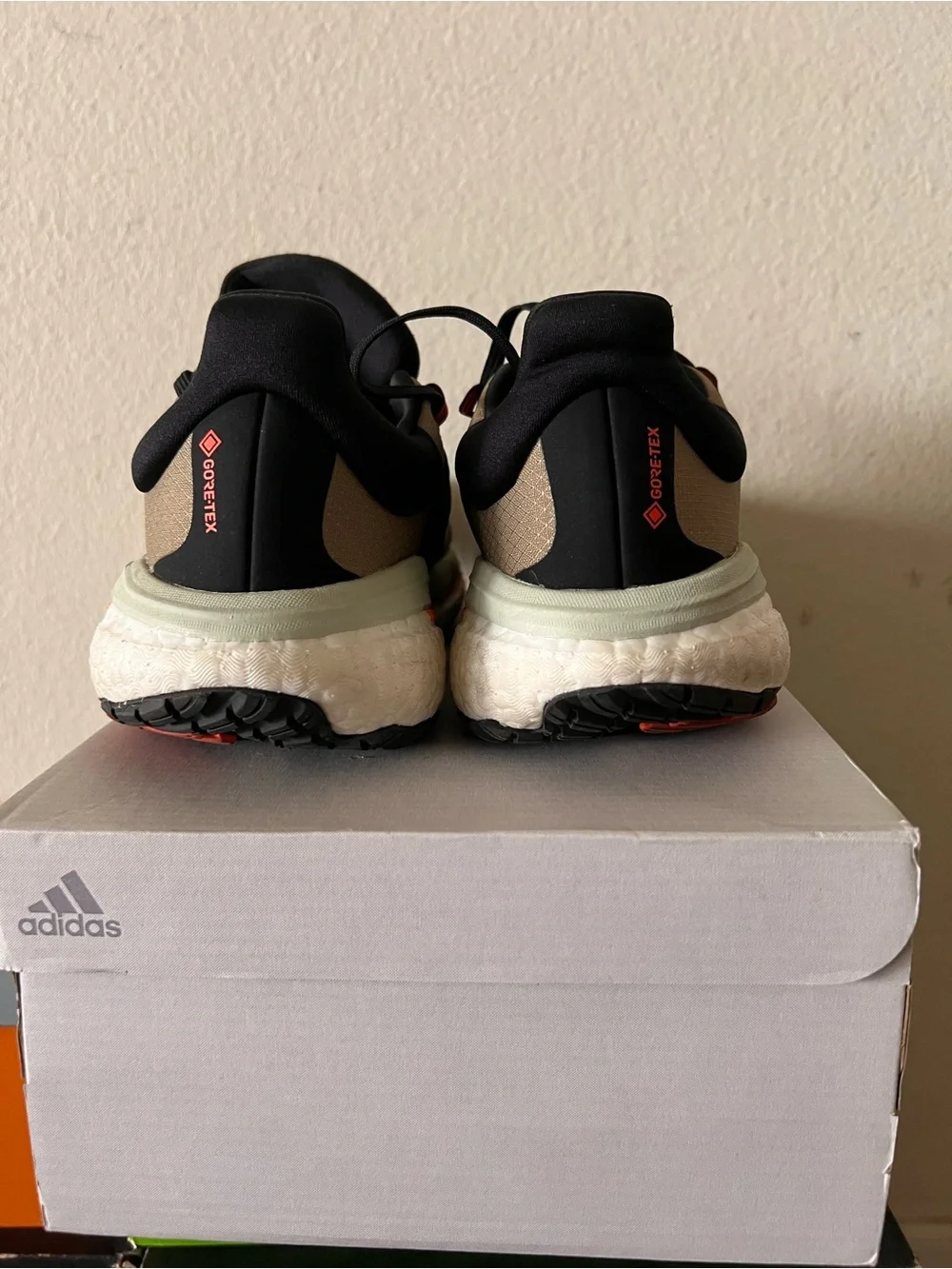 adidas Men’s Taupe and Black SolarGlide Running Shoes with Orange Accents